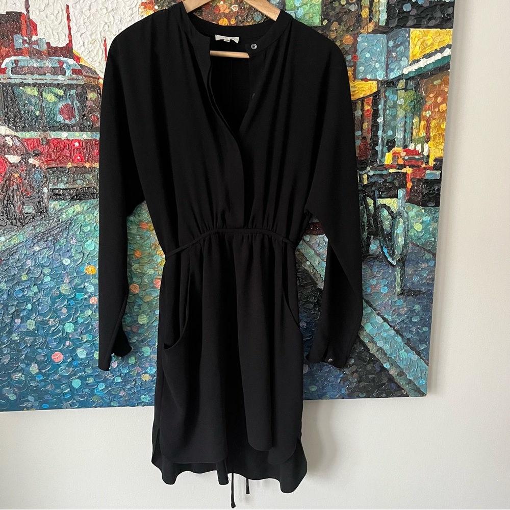 Aritzia Wilfred Crepette Black Tie Back Dress long sleeve